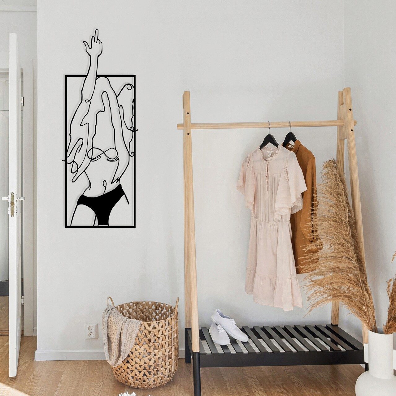 Decoratiune de perete, Cool Woman 1, metal, 24 x 63 cm, negru - imagine 7